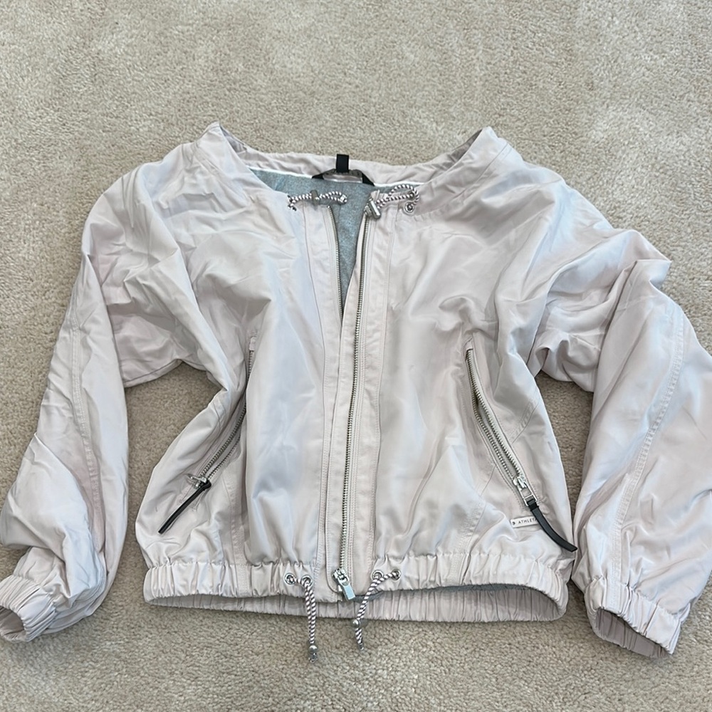 Athleta Pink Bomber Jacket with Elastic Cuffs and Waistband